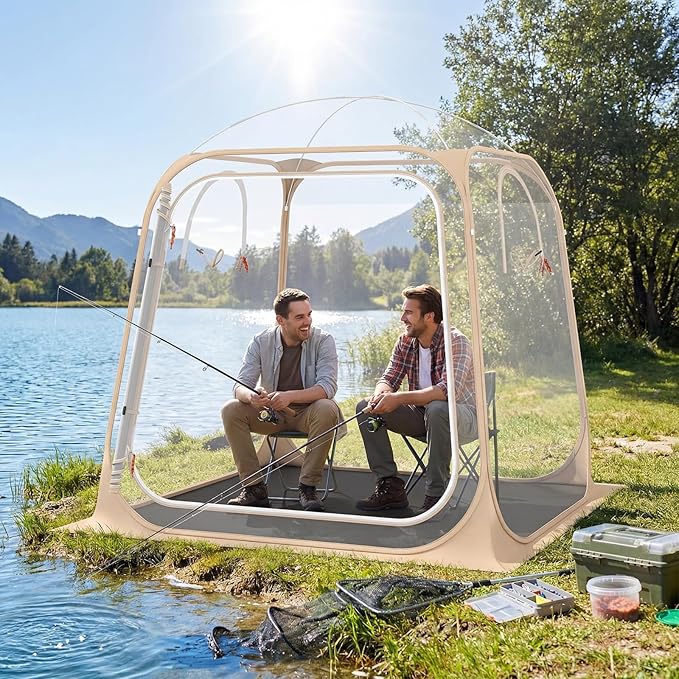 Goplus All Weather Pod Sports Tent for 2-4 People 7 x 7 FT Easy Setup Clear Bubble Tent with Floor Mat Camping Sun Shelter Outdoor Screen House with Carrying Bag (7 x 7 x 6.4 ft（2-4 People）)