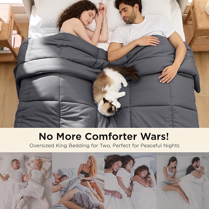 Bedsure Comforter Duvet Insert - Quilted Comforters Oversized King Size All Season Duvet GentleSoft Down Alternative Bedding with 8 Tabs Gifts for Women/Men Grey Oversized King 116 x 98 Inches