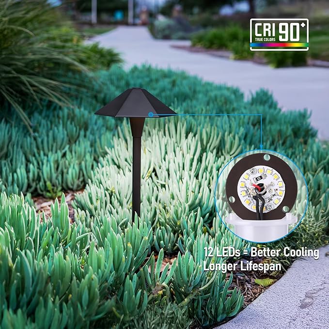 LEONLITE 5CCT Low Voltage Pathway Lights LED Landscape Path Lights 1800/2700/3000/4000/5000K Hexagon Head 12-24V AC/DC IP65 Outdoor Walkway Light Oil Rubbed Bronze Aluminum Pack of 6