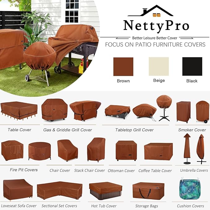 NettyPro BBQ Grill Cover 52 inch Heavy Duty Waterproof Outdoor 2-3 Burners Gas Grill Cover for Outside Weber Char-Broil Brinkmann Nexgrill Barbecue Brown