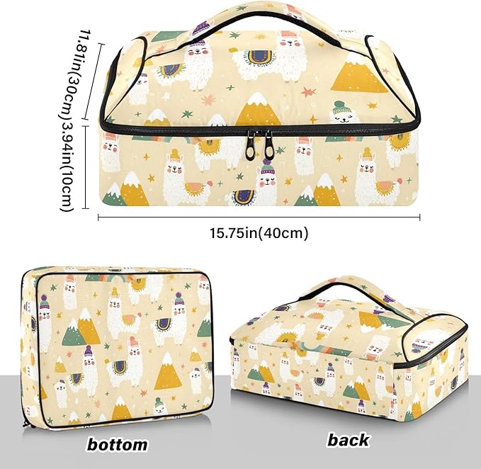 Casserole Carrier Likable AlpacasInsulated Casserole Carrier for Hot or Cold Food Thermal Lunch Tote for Potluck Parties Picnic Beach Fits 9 x 13 Inches Baking Dish