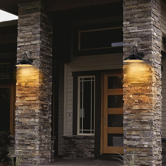 Dusk to Dawn Outdoor Barn Light Fixtures 16 Inch Dome Large Wall Sconce Farmhouse Exterior Wall Mount Light for House Garage Patio Doorway