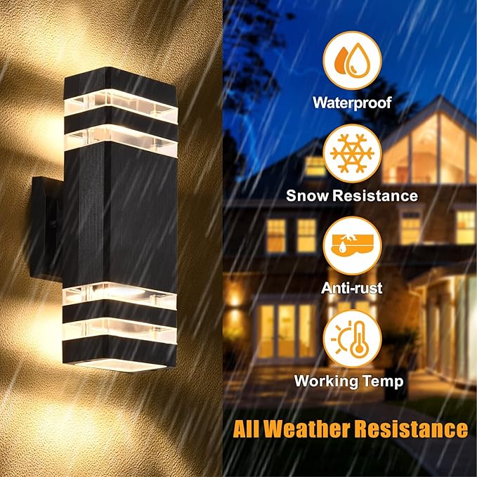 DASTOR 2 Pack Outdoor Wall Lights Up and Down Porch Lights Outdoor Wall Mount Light Fixture Aluminum Waterproof Exterior Lights for House Porch Garage