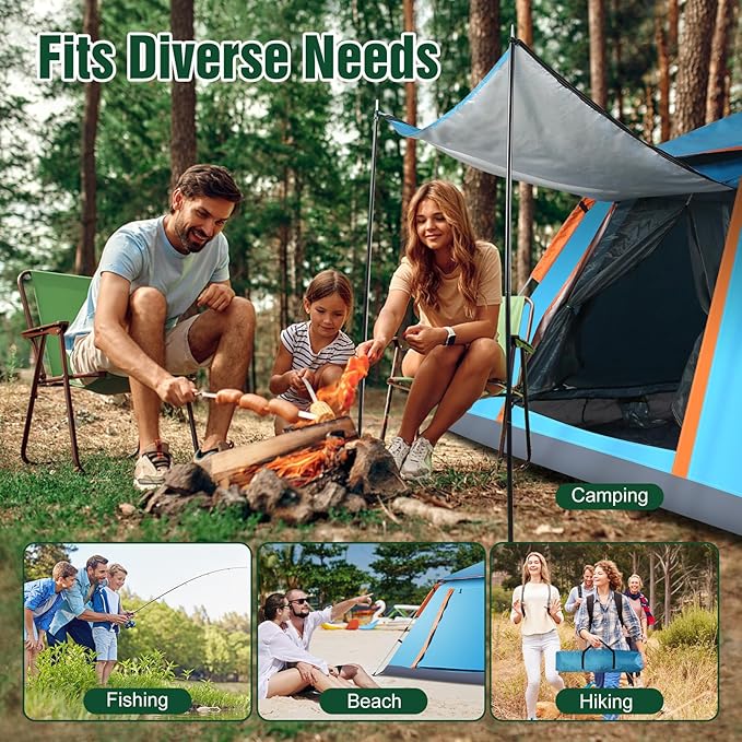 4-5 Person Camping Tent Outdoor Foldable Waterproof Tent with 2 Mosquito Nets Windows Carrying Bag for Hiking Climbing Adventure Fishing