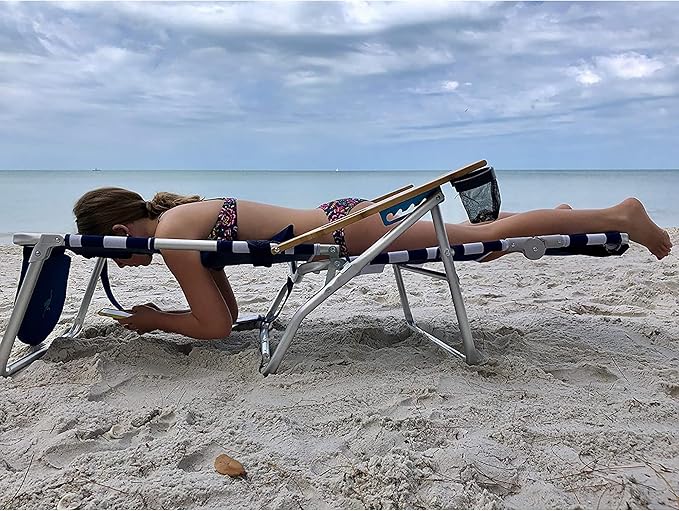 Ostrich Portable Deluxe 3-in-1 Padded Sports Chair w/5 Positions and Footrest &amp On-Your-Back Outdoor Camping Recliner w/5 Positions Blue Stripe