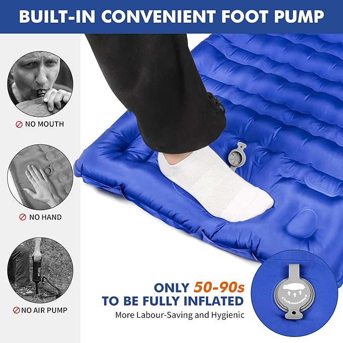 HiiPeak Ultralight Inflatable Sleeping Mat with Built-in Foot Pump &amp Pillow Compact Air Mattress for Backpacking Hiking (Light Blue)