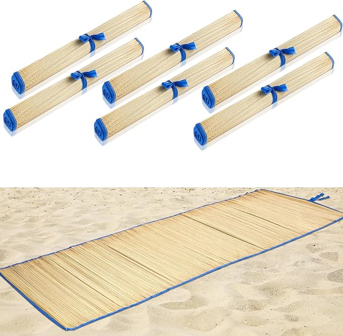 6 Packs Straw Beach Mat Non Slip Straw Foldable Lightweight Multi-Purpose Mat for Sunbathing Floor Yoga Picnics Camping Party Festivals Outdoor Activities