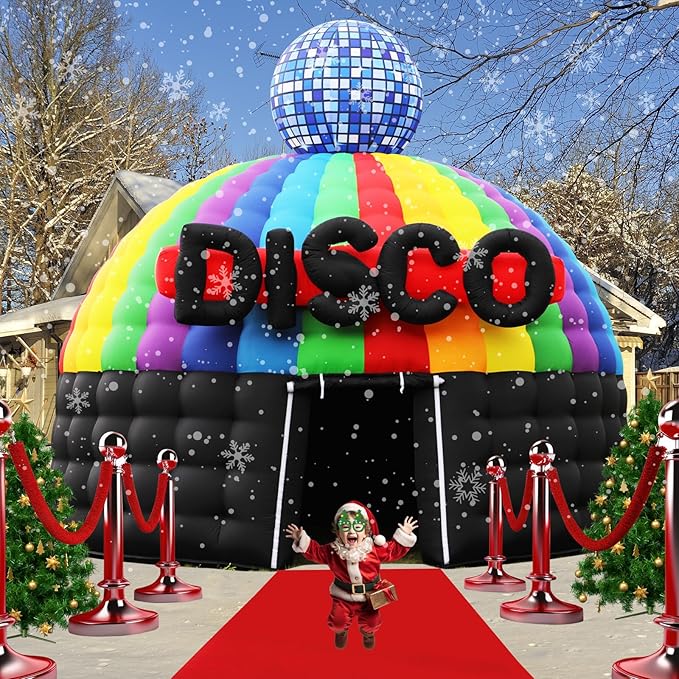 Large Black Inflatable Night Club Diameter 18Ft Roundness Inflatable Party Tent Disco Gazebo Event House for Wedding Birthday Raves Dance Floor Yard Party Business Inflatable Tent