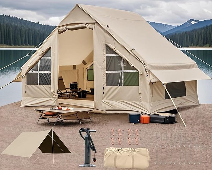 Inflatable Camping Tent2/4/6/8 Person Glamping Inflatable Tents with Awning Quick Setup Blow Up Tents with Pump Waterproof Oxford Inflatable House for Camping Air Glamping Hot Tents for Adult