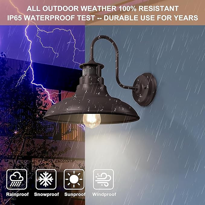 2 Pack Farmhouse Gooseneck Wall Sconce Barn LightsMotion Sensor and Dusk to Dawn Outdoor Wall Mount Lighting Fixtures3 Modes Exterior Porch Light IP65 Waterproof E26 Matte Brown Wall Lamp for Patio