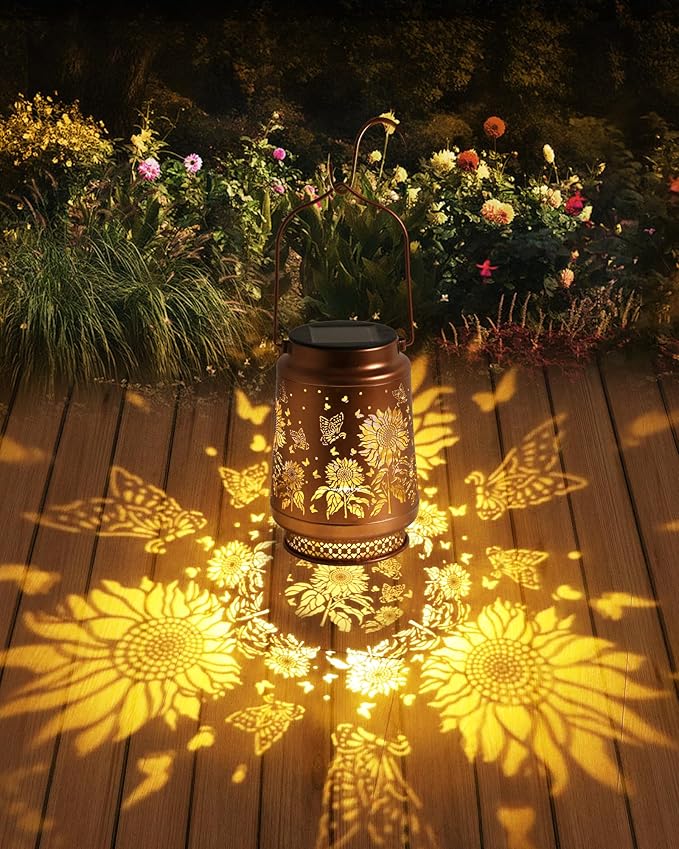 Sunflower Gifts for Women Sunflower Solar Lantern Birthday Gifts Mothers Day Gifts for Mom Grandma Sister Friend Garden Decor Metal Solar Hanging Lights Outside Decor for Yard Patio Porch Landscape