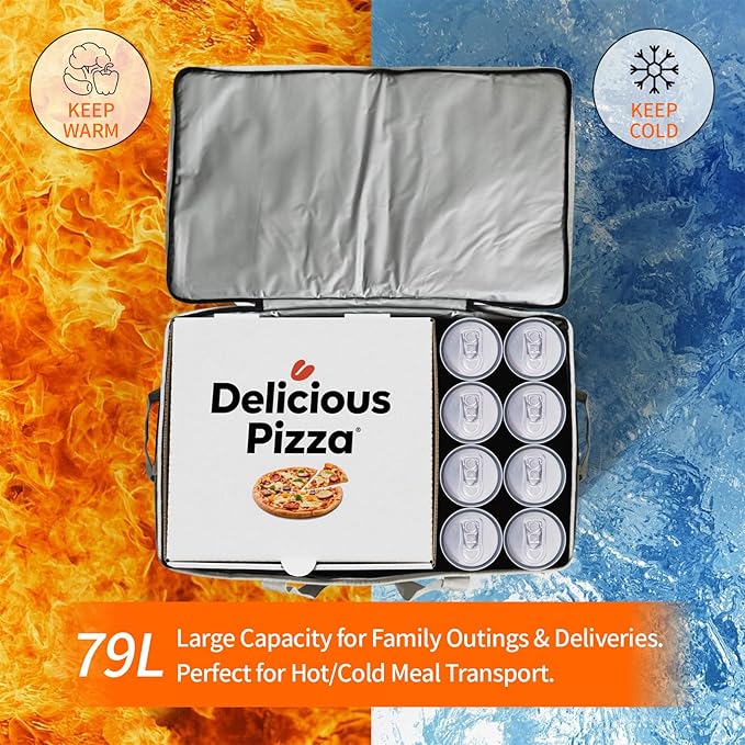D&ampONEHOS XXXL Insulated Food Delivery Bag with Side Handles Insulated Grocery Bag for HOT/COLD Food Reusable Fit for Uber Eats Doordash (23”x14”x15”)