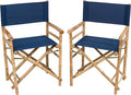 Statra Folding Director Chair Bamboo Portable Camping Outdoor Set of 2 Navy