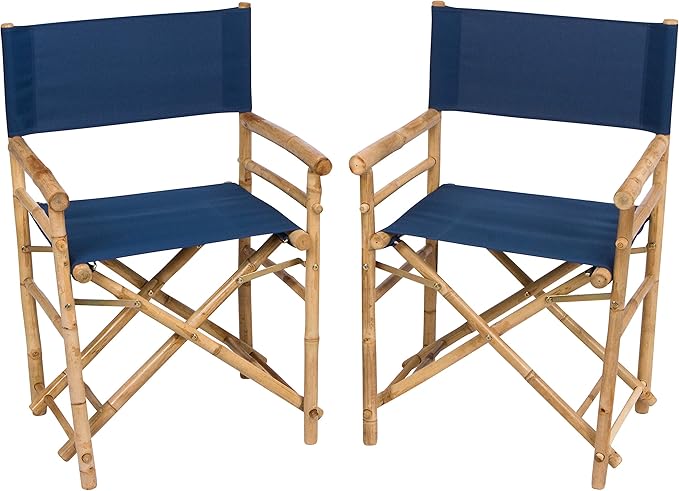 Statra Folding Director Chair Bamboo Portable Camping Outdoor Set of 2 Navy
