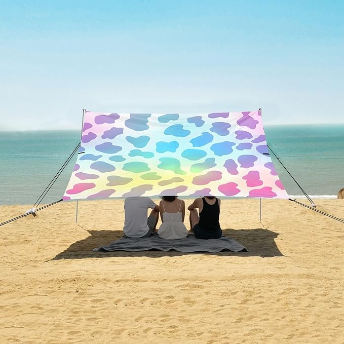 ALAZA Rabow Cheetah Leapard Prints Beach Tent Sun Shelter UPF50+ Protection Beach Shade Canopy w/ 4 Sandbags for Outdoor Camping Fishing Backyard Fun Picnic 10x9 ft