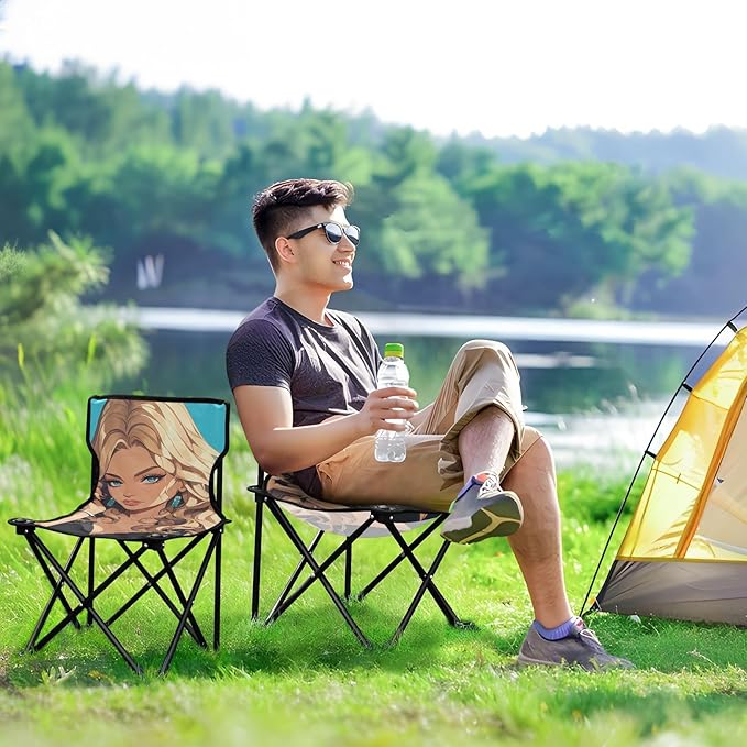Cartoon Beautiful Woman Seductive Foldable Backpack Beach Chairs for Adults Ultra Lightweight Camping Chair Includes Carry Bag Hiking Chair for Fishing Outdoor