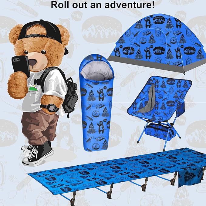 Kids Camping Cot and Toddler Travel Bed | Lightweight and Compact Cots for Sleeping | Portable Folding Cot for Toddler Kids Youth and Even Adults (Blue 63 x 23.5)