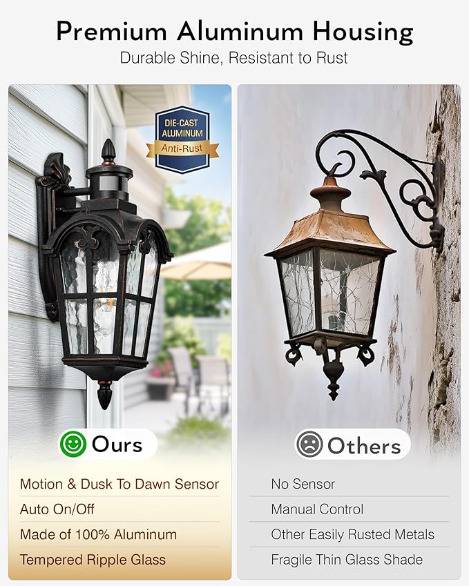 VIANIS Outdoor Motion Sensor Light Oil Rubbed Bronze Porch Lights Outside Lantern 16.4 H Dusk to Dawn Outdoor Lighting 100% Aluminum Exterior Lighting Fixtures for House Garden Patio