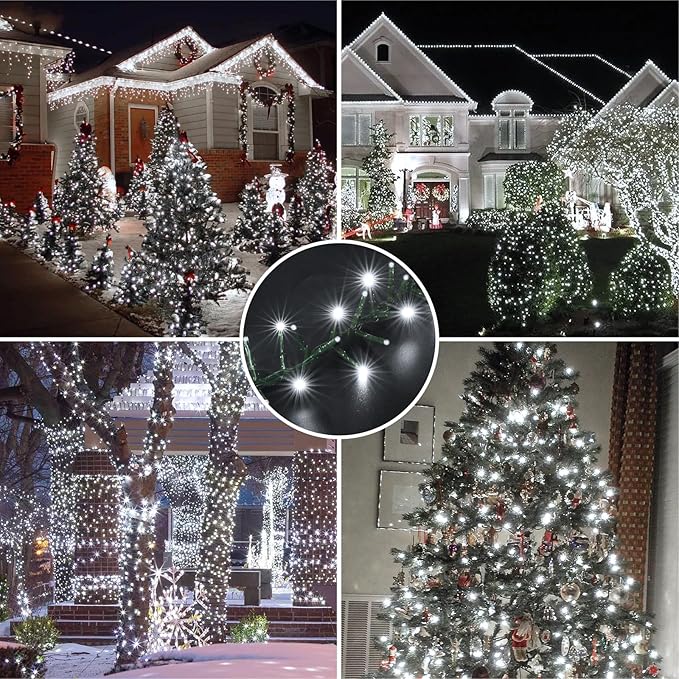 LAMPHOME 500 LED Christmas Outdoor Twinkle String Lights Extendable Holiday DecorationPlug in Lights with 8 Functions and Timer Waterproof for Outdoor Home Party Wedding Bedroom-White