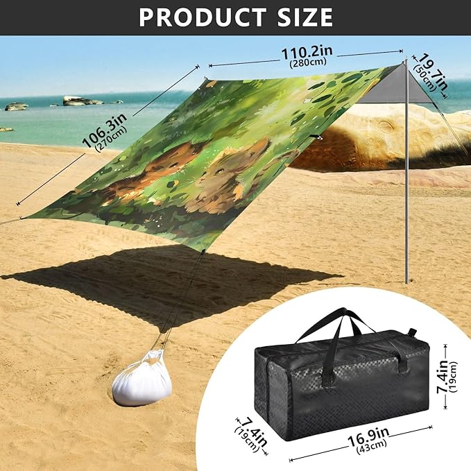 ALAZA Cat Kitten Forest Beach Tent Sun Shelter UPF50+ Protection Beach Shade Canopy w/ 4 Sandbags for Outdoor Camping Fishing Backyard Fun Picnic 10x9 ft