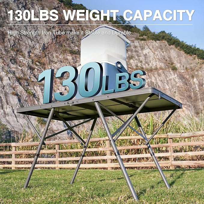 EVER ADVANCED Large Camping Table for 4-6 Person Portable Folding Aluminum Table with Carrying Handle Suitable for BBQ Picnic Camping and Indoor Use Support up to 130LBS Gray