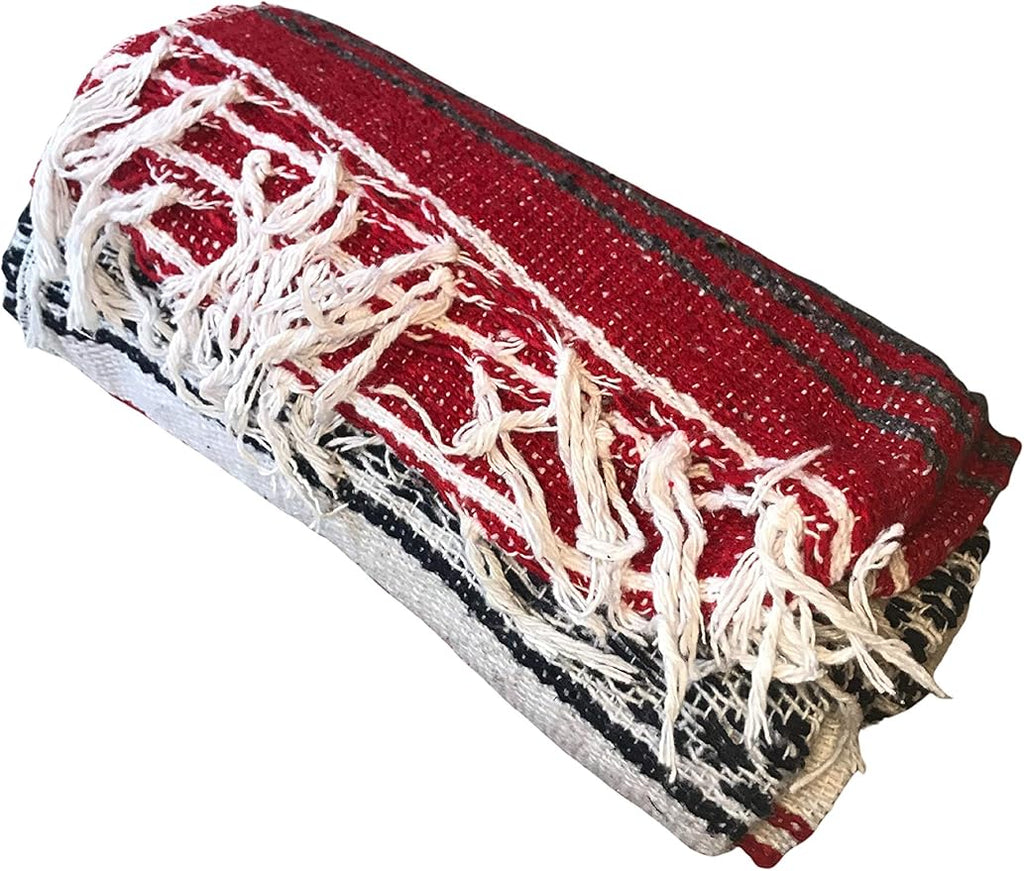 Baja Authentic Mexican Blanket Falsa Blanket Yoga Blanket Perfect Beach Blanket Camping Blanket Picnic Blanket Car Blanket Home Throw Blanket (Red)