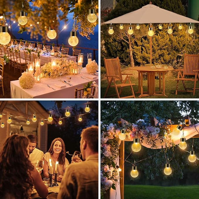 Solar Lights Outdoor Decorative 32 Pack Hanging Solar Garden Lights Waterproof Solar Powered Globe Lantern Cracked Glass Ball Lights for Yard Patio Fence Tree Umbrella Holiday Decoration Warm White