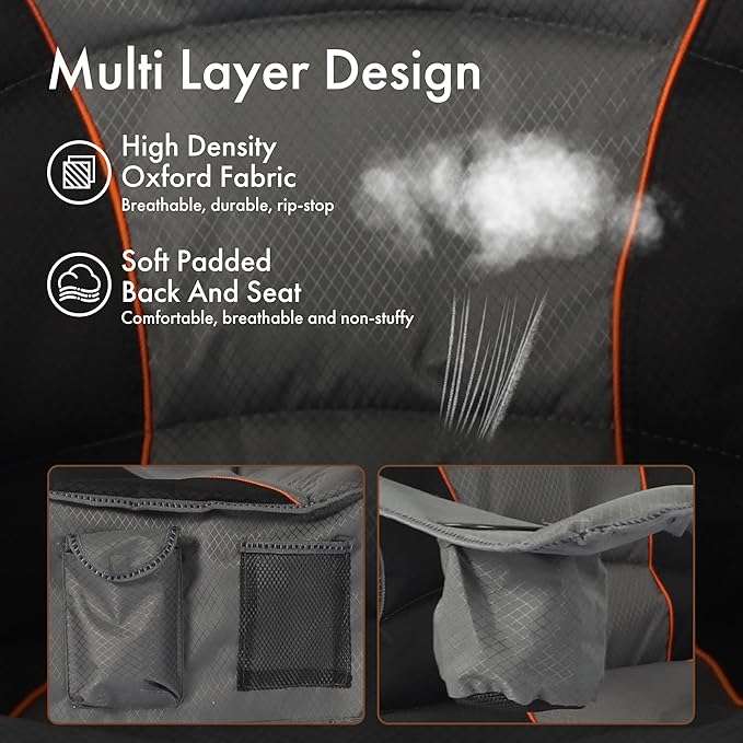 Oversized Camping Chair Heavy Duty Steel Frame 450 LBS Capacity Collapsible Padded Arm Chair with Cup Holder Lumbar Support Portable for Outdoor Garden Beach Home (2 Gray)