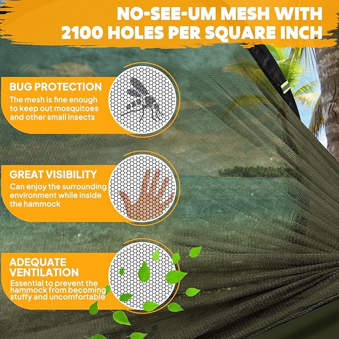 Chihee Ultra-Light Travel Camping Hammock Pop-up Net Hammock 660lbs Load CapacityBreathableQuick-Drying Parachute Nylon 2 Premium Carabiners2 Tree Slings Included for Outdoor Backpacking Hiking