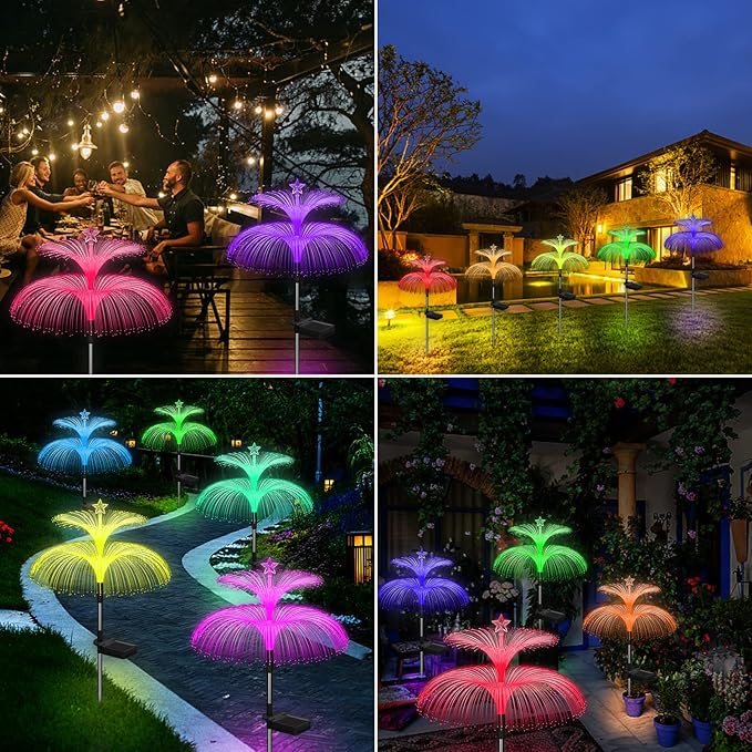 Solar Garden Lights 6 Pack New Upgraded Solar Lights Outdoor Waterproof 7 Color Changing Double Jellyfish and Star Flower Garden Decor Yard Lawn Christmas Decorations Gifts for Women Mom