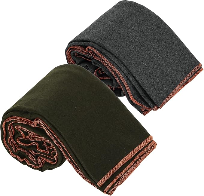 Peryiter 2 Pcs Military Wool Blanket Large 64 x 88 Camping Blanket Survival 3.3 Lbs Each Thick Thermal Washable Emergency Blanket for Outdoors Sporting Events Survival Kits (Gray Army Green)