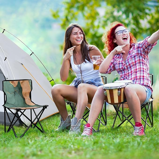 GuoChe Marble Terracotta Green_3 Folding Camping Chair Portable Chair Includes Carry Bag for Picnic