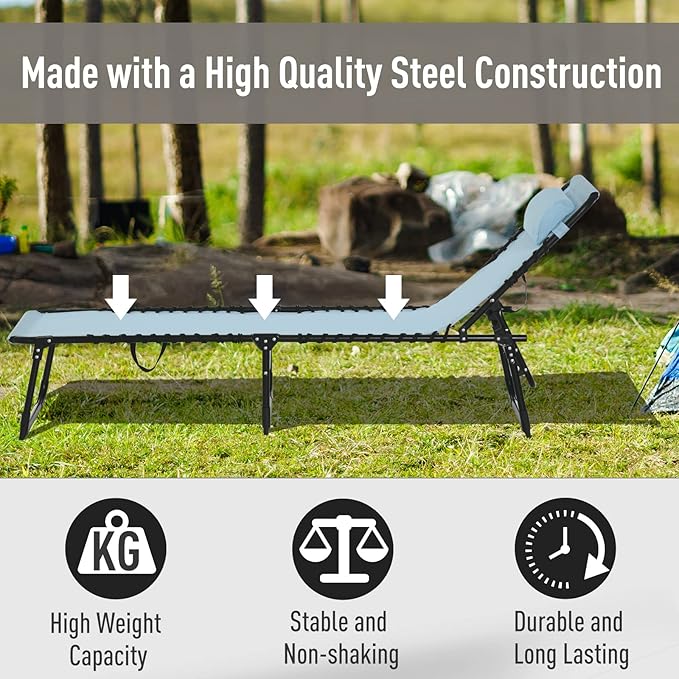Beach-Camping Lounge-Chair Chaise-Outdoor Folding-Reclining - Tanning Chair Portable Adjustable Backrest Patio Poolside for Garden Lawn Backyard Picnics