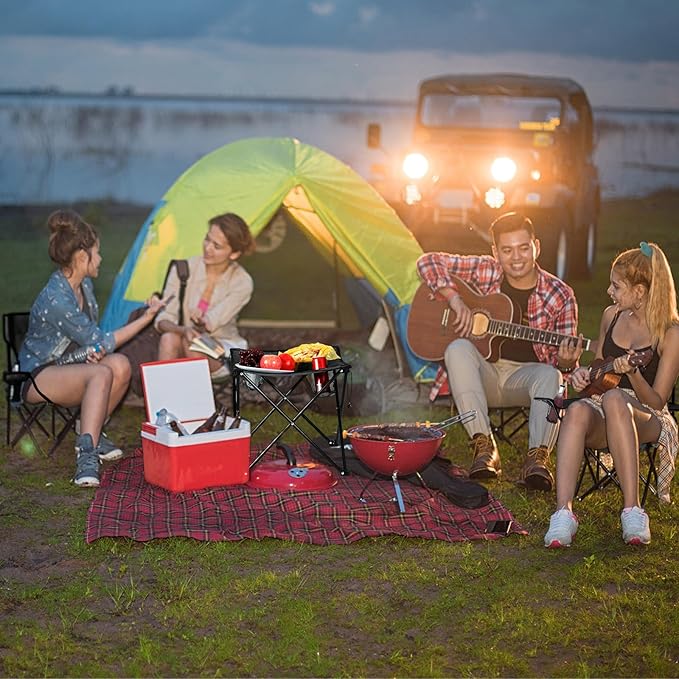 6 Pcs Camping Chairs with Table Heavy Duty Folding Chairs for Outside Camping Table Lawn Foldable Chair with Cup Holders Storage Bags Portable Sports Chairs for Adult Outdoor Travel (Black)