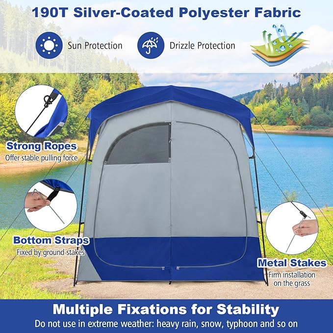 Tangkula Double Room Shower Tent Oversize Space Privacy Tent with Floor Removable Rain Fly Inside Pocket Clothesline Top Hook Portable Outdoor Changing Tent for Dressing Camping Toilet