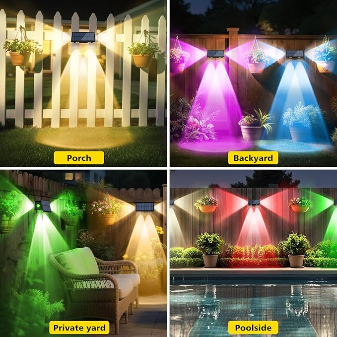 T-SUN Solar Fence Lights Outdoor Waterproof 8 Mode RGB &amp Warm White Fence Solar Lights Outdoor Dusk to Dawn Solar Powered Wall Lights for Backyard Patio Step Deck Railing Pool10 Pack