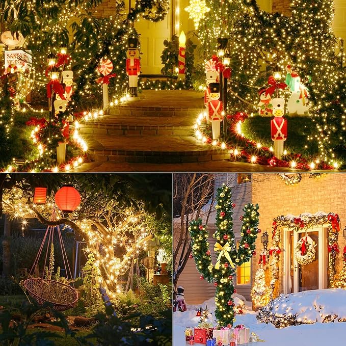 ODEETRONIC Warm White Christmas Lights 33ft 100LED Gentle Twinkle Christmas Tree Lights Wide Angle 5mm String Light Connectable UL Certified Mini Xmas Light for Indoor Outdoor Party Green Wire