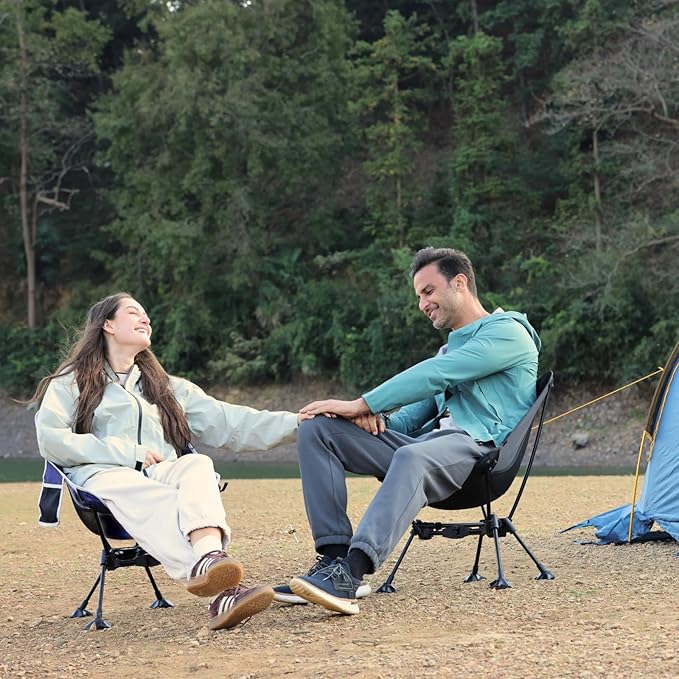 Wildhiker 1 Camping Chairs with Deep Recline and High Back and 1 Compact Folding Portable Chair with Anti-Sinking Stable Base Bundle Lightweight for Backpacking Beach RV Festival Travel