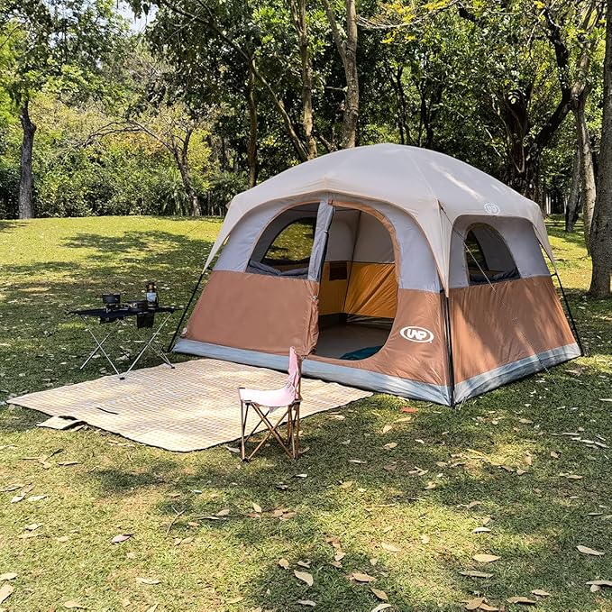 UNP Tents 6 Person Waterproof Windproof Easy SetupDouble Layer Family Camping Tent with 1 Mesh Door &amp 5 Large Mesh Windows -10'X9'X78in(H)