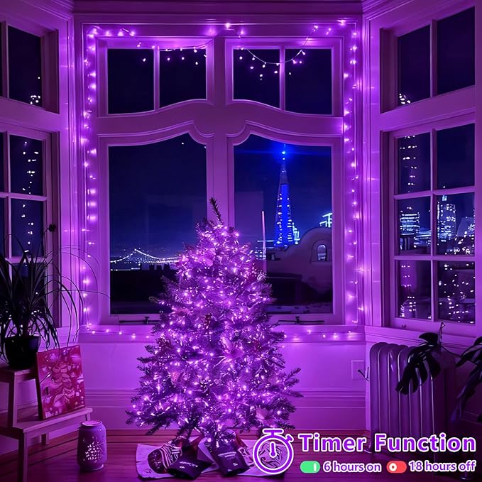 YEGUO 165ft 500 LED Christmas Lights Outdoor Waterproof Purple String Lights Indoor Plug in 8 Modes Clear Wire Purple Lights for Halloween Holiday Home Tree Garden Patio Decor