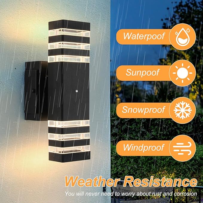 Dusk to Dawn Outdoor Light with Outlet 2 Pack Porch Lights with GFCI Outlet IP65 Waterproof Anti-Rust Exterior Light Fixture for House Porch Front Door