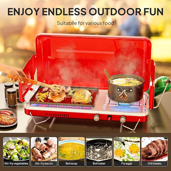 ROVSUN 2-in-1 Portable Camping Stove with Grill