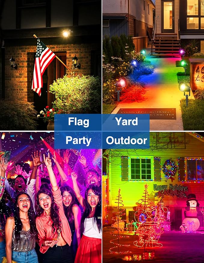 Spot Lights Outdoor Smart RGBW LED Color Changing Landscape Lights with APP and Remote Control Music Mode DIY Scenes Timing IP65 Waterproof Spotlights Plug in for Yard Garden 2 Pack