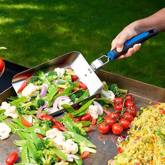 Razor Griddle Food Scooper Multi-Purpose Stainless Steel Griddle Food Mover Extra-Large Scooper for Bulk Meals Vegies for Outdoor Cooking BBQ Grilling Shovel Spatula for Stir Fry &amp More -088