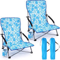 Karenhi 2 Pack Beach Chair Foldable Reclining Portable Lightweight Chair for Adults Camping Concert Lawn Sand Outdoor (Blue Leaves)