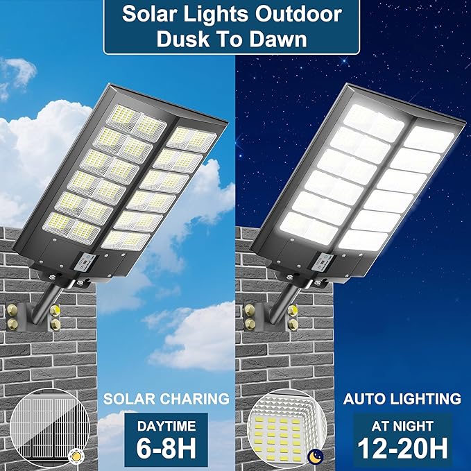 loyoele 9000W Solar Street Lights Outdoor 120000LM Commercial Parking Lot Light 7000K Solar Flood Outdoor Lights IP67 Waterproof with Motion Sensor for RoadGarden Basketball Courts