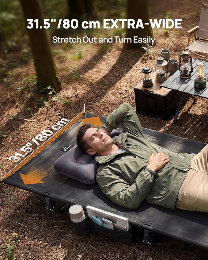Sportneer Mesh Folding Camping Cot 31.5 Extra Wide Breathable Cot Bed with Enhanced Airflow Compact &amp Lightweight for Outdoor Camping Backpacking Hiking