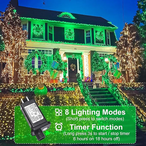 2 Pack Christmas Lights Outdoor Total 200FT 600LED String Lights for Outside with 8 Modes Waterproof Green Wire Twinkle Tree Lights Green Wire for Indoor Yard Garden Party Decorations Green