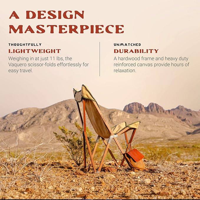 CHAMA Vaquero Chair &amp Travel Bag - Slate and Bone- Beautiful Outdoor Wood and Canvas Portable Folding Chair Ideal for Camping Patios Lawns or Indoor Use - Supports 300 lbs