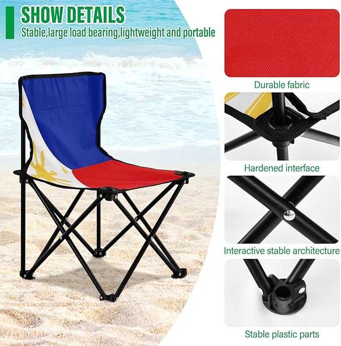DOMIKING Philippines Flag Kids' Portable Camping Chairs for Outdoor Beach Chairs with Carry Bag Folding Chair for Garden Events Beach